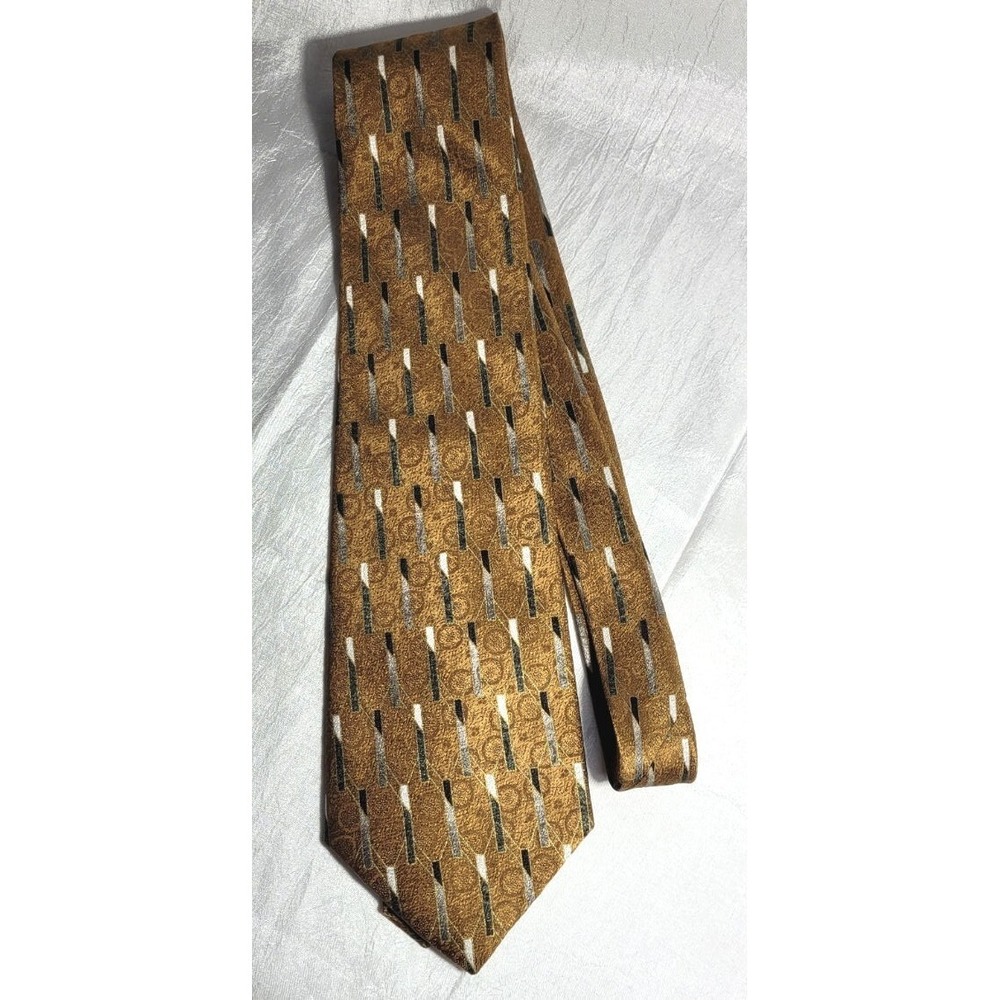 Vintage 90's Stafford Executive Brown Bronze Geometric‎ Jacquard 100% Silk Tie